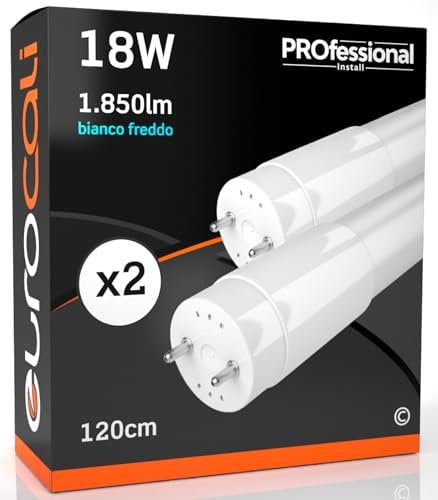 Eurocali 2x LED Röhre 120cm G13 T8 18W 1850 Lumen - Cool White Licht 6500K - Lichtstrahl 160° - Neon Ersatz