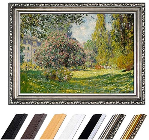 Bilderdepot24 Bild mit Rahmen - Claude Monet Parc Monceau 80x60 cm - Gerahmtes Leinwandbild Alte Meister - Antiker Rahmen Silber Barock, Klassisch