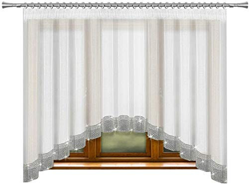 Inox Trade Fertiggardine Gardine 300x150 cm Fenstergardine Voile mit Zirkonia Silber Band