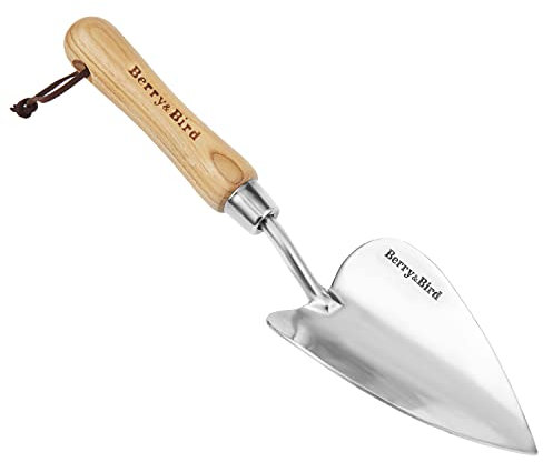 Paleta para macetas de acero inoxidable con mango de madera, herramienta de jardín pequeña pala para plantar, aflojar el suelo, trasplantar, excavar, deshierbar y mezcla de fertilizantes