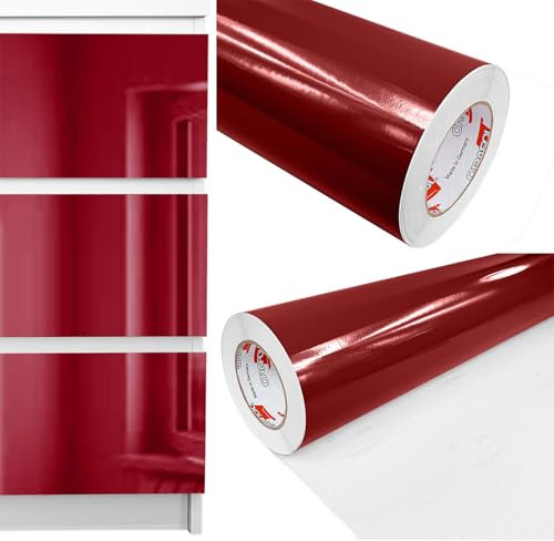 Möbelfolie selbstklebend 100x1000 cm | Einfarbig Klebefolie für Möbel | Klebefolie Möbel - einfache Anwendung, ideal für die Renovierung von Küche oder Bad | Möbelfolie | Burgundrot Hochglanz