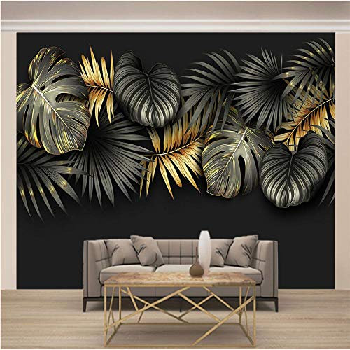 Murale Fond D'Écran Papier Peint Feuilles dorées noires 350x250cm Intissé 3D De Papier Peint De Mur D'Enfants Fond D'Écran Mur Fond D'Écran 3D papier peint européen Vintage