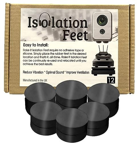 Raise It Isolation Feet for Speaker Vibration/Ventilation and Cooling for Consoles PS4, PS5, Xbox, PC, DVD Player, Internet Router/Universal Fit/Non-Slip / 12 Pack