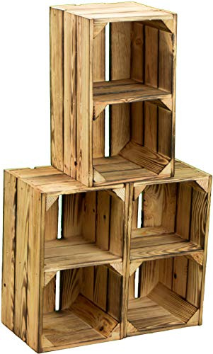 Schuhschrank Schuhregal aus geflammten Holzkisten Schuhablage Schuhständer Schuhaufbewahrung für Kinder und Erwachsene stabiles Regal in Obstkisten Optik (Geflammt mini 38x22x19cm, 3er set)