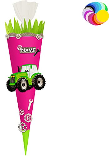 alles-meine.de GmbH Bastelset - Schultüte Farbe & Größe wählbar 70/85 / 100 cm - Traktor - inkl. Name - Farbe frei wählbar - Bastelschultüte - Zuckertüte zum selber Basteln..
