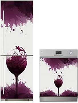 Oedim Pack Vinilo para Frigorífico + Vinilo para Lavavajillas Copa de Vino, Adhesivo Resistente y Económico, Pegatina Adhesiva Decorativa de Diseño Elegante