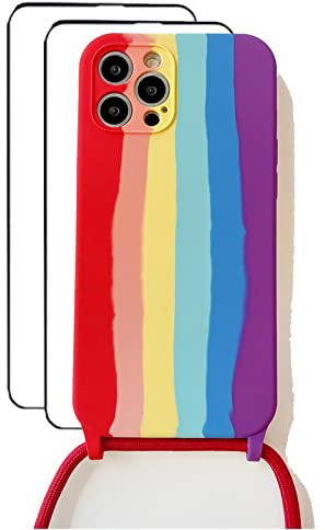 youmehe Funda Silicona con Cuerda para iPhone 13 Pro MAX (6.7), Carcasa Suave Case con Correa Colgante Ajustable,Protección de Cámara Delgado Ligera Anti-Golpes Protectora TPU Caso-Rainbow Case1