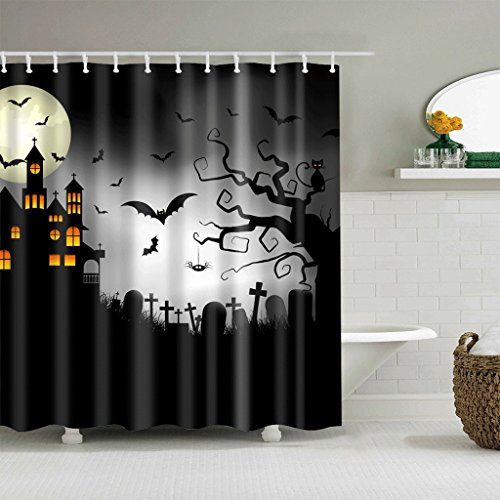 JSY Duschvorhänge Duschvorhänge Horror Halloween Muster wasserdicht schnell zu trocknen Umweltschutzmaterialien Metallhaken Aufhängeloch Duschvorhänge (Größe: 165 x 180 cm)