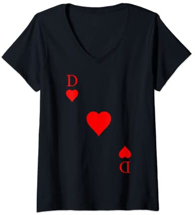 Damen Spielkarte Herz Dame Königin Queen Fasching Karneval Kostüm T-Shirt mit V-Ausschnitt
