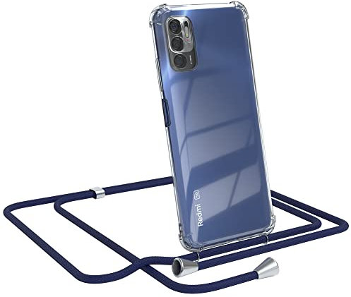 EAZY CASE Handykette kompatibel mit Xiaomi Redmi Note 10 5G Handyhülle mit Umhängeband, Handykordel mit Schutzhülle, Silikonhülle, Hülle mit Band, Stylische Kette mit Hülle für Smartphone, Navy Blau