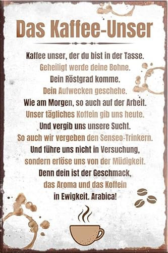 Magnet ''Das Kaffee Unser'' 9x6cm Kühlschrankmagnet Lustige Sprüche Feier Vintage Retro Geburtstag Deko Party Überraschung Fan Lebensmittel Kaffee Kaffeebohne Kuchen Tee Grill