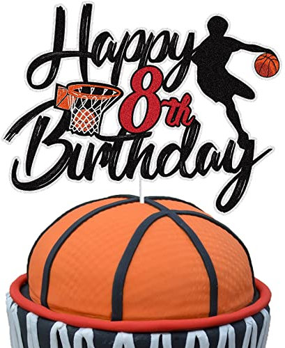 Basketball Happy 8th Birthday Cake Topper 8 Eight Years Old Basketball Player Scene Cake Decoration Sport Theme Eighth Birthday Party Event Supplies for Boys Kids (8)
