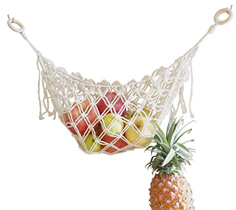 DRYEN Große Makramee-Obst-Hängematte unter dem Schrank, hängende Obst-Hängematte für Küche, Veggie Banane Hängematte, Obstkorb, platzsparender Organizer