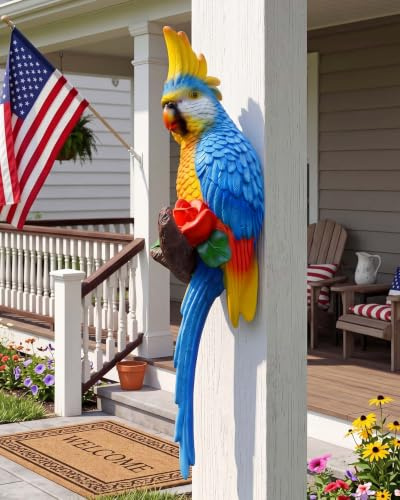 Euiroet Tropische hängende Papageien-Dekoration, Kunstharz-Vogelfiguren, echte Vogelstatuen, Heimdekoration für Tiki-Bar, perfekt für Hof-Ornamente, Baumschmuck im Freien, Terrasse, Rasen, Baumstamm