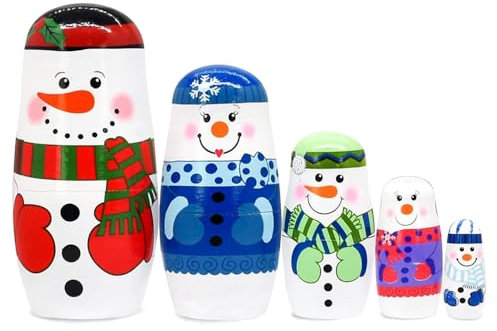 ELUTONG Russian Nesting Dolls for Kids - Traditional Snowman Wooden Matryoshka Nested Dolls, 5Pcs/Set Handmade Stacking Educational Learning Kids Toys