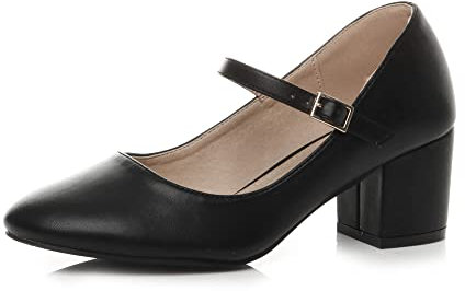 AJVANI Womens Ladies mid Block Heel Strap Work Evening Party Mary Jane Court Shoes Size 4 37 Black Matte