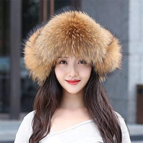DEPAJA Russische Mütze Damenhüte Russische Uschanka Flieger Trapper Schnee Ski Mütze Ohrenklappen Mützen Winter Bomaber Hut,Waschbär,52-61Cm