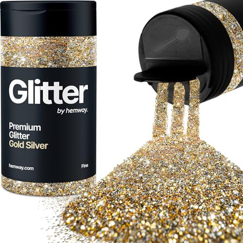 Hemway Premium Glitter Shaker - Gold Silver | Fine Metallic Flake Sequins for Resin & Epoxy Crafts | Craft Supplies for Tumblers, Festival, Hair, Face, Body, Eye & Nail Art | 130 g