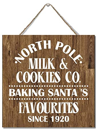 North Pole Milk & Cookies Co Baking Santa's Favourites Since 1920 Holzschilder Motivational Hanging Holzschild Deko Holz Bauernhof Schild Vintage Wand Türkunst Schild Holz Türschild 12 Zoll