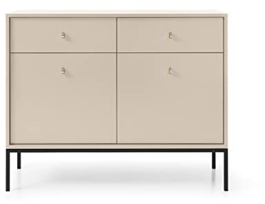 3E 3xE living.com Intensi-niedrige Kommode im modernen Stil, 104 cm, lang, für Wohnzimmer, Schlafzimmer, Eingang, Büro, Beige