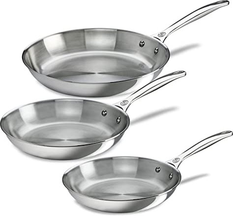 Le Creuset Lot de 3 poêles à frire en acier inoxydable (20,3 cm, 25,4 cm, 30,5 cm)