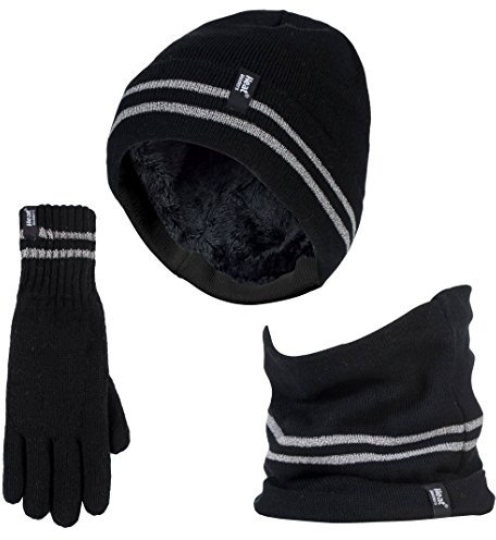 HEAT HOLDERS Hi Vis Hat, Neck Warmer & Gloves Set Reflective Workwear Set for Extreme Cold Weather (S-M, Black)