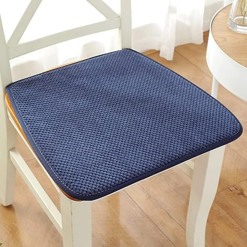 Reine Farbe Stuhlkissen Sitzkissen mit Haltebändern, Cord Sitzauflage für Innen, Anti-Rutsch, Keine Füllung, D Form Dicke 1cm,Dark Blue,40x38cm