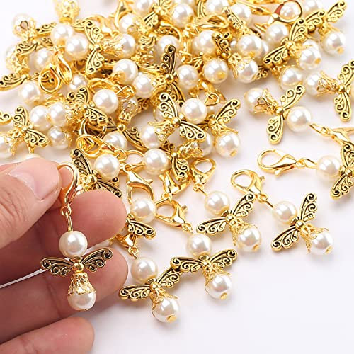 YIEUR 40 Stück Schutzengel Anhänger gold, klein Schutzengel Gastgeschenke Hochzeit Taufe, 42mm Schutzengel Anhänger Perlenengel Konfirmation Geburtstag Handmade Geschenk für Gäste(2-gold)