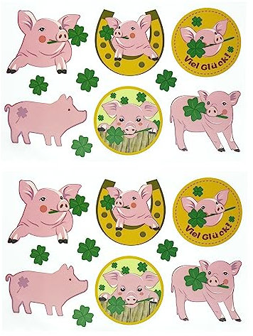 Oblique Unique® Schweinchen Sticker Schweine Aufkleber Viel Glück für Kinder Selbstklebend für Verzierung Scrapbooking zum Basteln