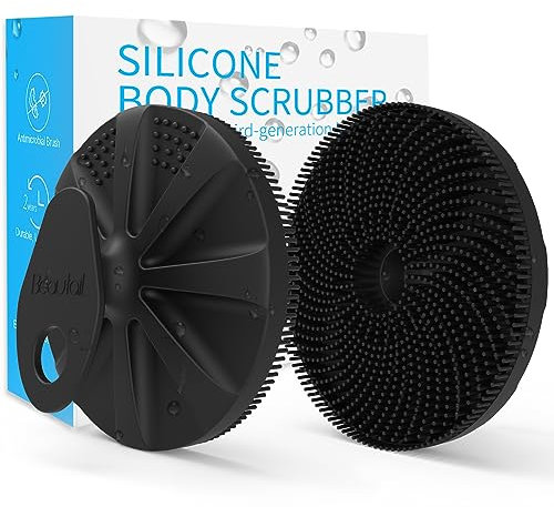 BEAUTAIL Silicone Body Scrubber, Upgrade 3rd Gen Shower Bath Brush, Lather Nicely, Soft Massage Body, More Hygienic Than Traditional Loofah, Gentle Exfoliating for Sensitive Skin, 1 Pack, Black