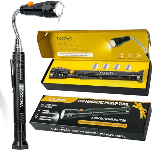Magnetic Pickup Tool with 3 LED Lights, Telescoping Magnet Flashlight, Cool Gadget Birthday Gifts for Men, Dad, Father, Handyman, Husband, Boyfriend or Women, Black