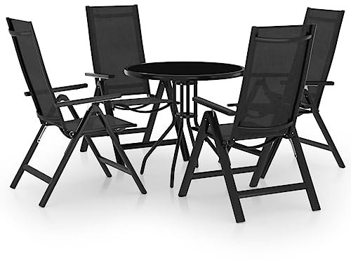 RAUGAJ 5-teiliges Bistro-Set, schwarz und anthrazit, Tisch: