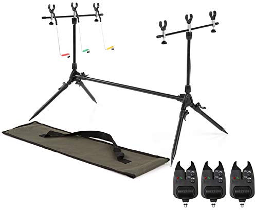 ERYUE Rod Pod Rutenhalter-Verstellbarer versenkbarer Karpfen-Angelruten-Pod-Ständerhalter Angelruten-Pod-Ständer mit 3 Bissalarmen und Swingers-Anzeigen