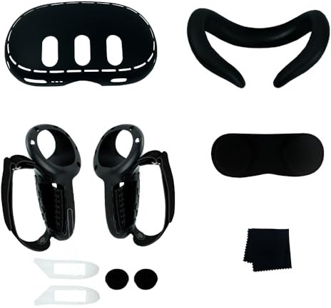 BeisDirect VR Silikon Cover Zubehör für Meta Quest 3, 10 in 1 Set Silikon VR Shell Cover, Face Cover Pad mit Objektivdeckel, Controller Grip Cover mit Batterieöffnung und Rocker Cap (Schwarz)