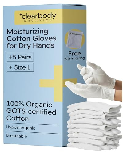 Clearbody Organics White Cotton Gloves for Dry Hands Sleeping, Large, 5pk