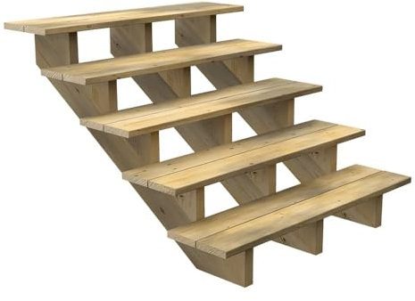 Scala esterna in legno - 5 gradini - Larghezza = 1 m20 - Gradini tagliabili - Senza alzate - Pino settentrionale - Trattato in autoclave