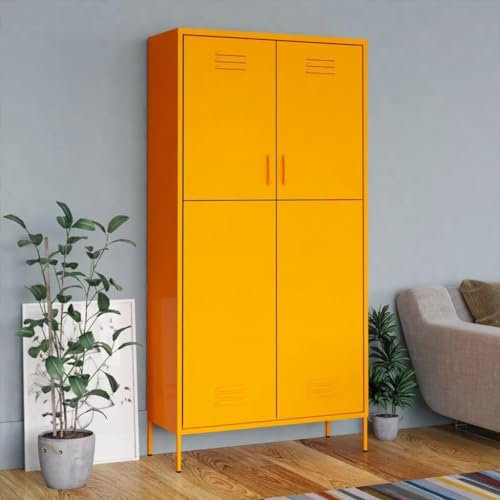 Metal TV Cabinet with 2 Mesh Doors, Steel TV Stand Side Storage Cabinet for Living Room, Anthracite 41.3x13.8x19.7 -AA (Mustard Yellow Style L)