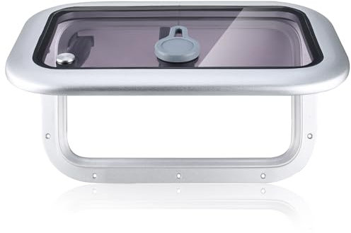 NovelBee 16.2 x10.5 Rectangular Deck Hatch,Aluminum Alloy Boat Porthole Window,Push Out Opening Portlight Window for Boat Yacht RV