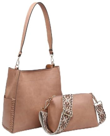 Jen & Co. Penny 2-n-1 verstellbare/abnehmbare Tasche mit Gitarrengurt im Azteken-Design, veganes Leder, Umhängetasche, Geldbörse, Melone, Melon, 12 x 11 Inches