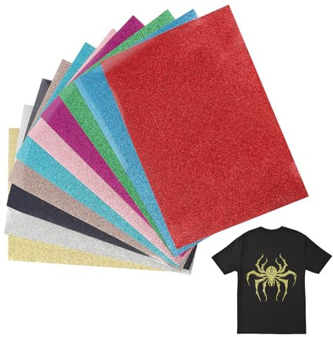 MXTIMWAN Glitzer Plotterfolie Textil, 10 Stück, 30,5 x 21cm Heat Transfer Vinyl für T-Shirt, Kleidung, Hüte oder Andere Textilien