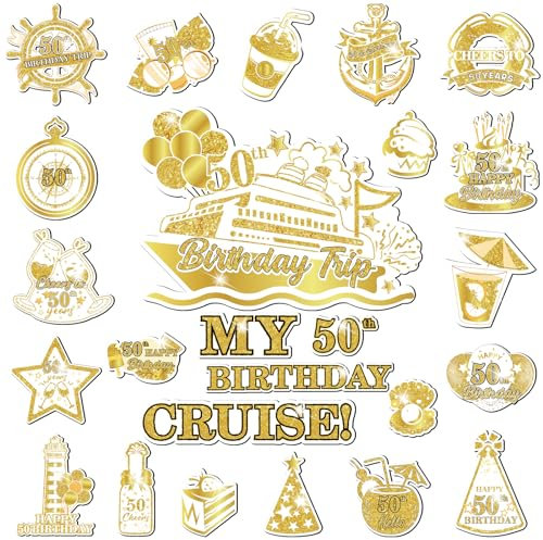 Wayyogh Luxurious Celebratory Nautical 50th Birthday Cruise Door Magnets, 25pcs White Gold Acrylic Decorative Magnets for 50th Birthday Party Supplies
