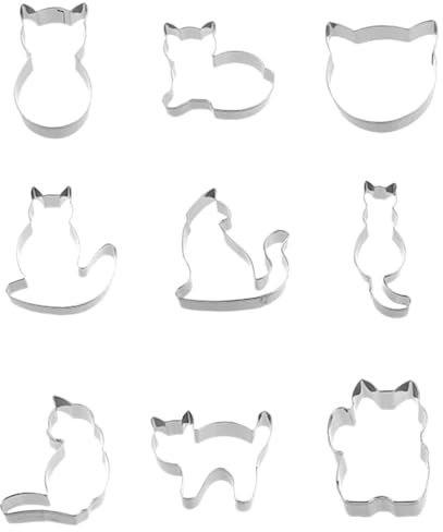 9 Stück Plätzchenausstecher Set, Katze Ausstecher, Edelstahl Ausstechform Katze, DIY Tiere Keksausstecher, Nette Katze Geformte Körper Keksform Passend für Themenpartys