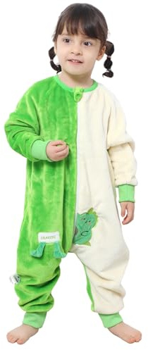 TMEOG Schlafsack mit Füßen 2 Tog Winterschlafsack Kleinkind Schlummersack mit Ärmeln, Schlafsack mit Beinen Schlafstrampler Baby Schlafoverall Schlafanzug mit Reissverschluss 1-6Jahre(Hellgrün,90)