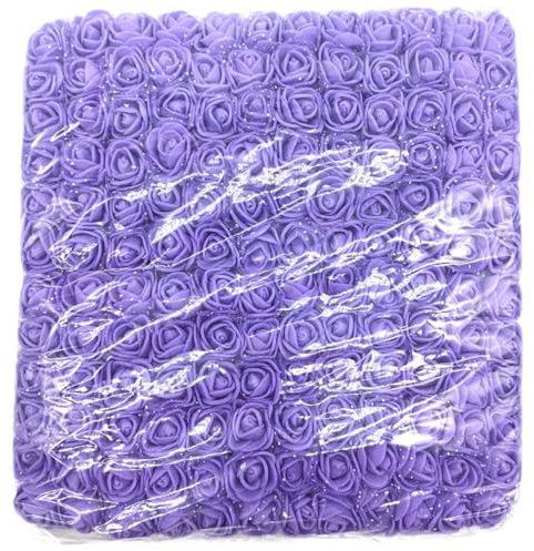 Lmlliang 144pc Mini Fake Rose Flower Heads Purple Mini Foam Rose DIY Party Wedding Home Decor Rose Flowers Head Make Bridal Hair Clips Headbands Dress(20mm)