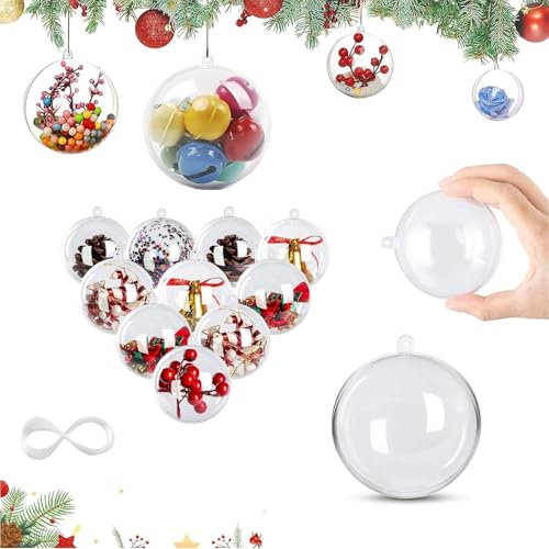 24 StückTransparente Weihnachtskugeln 8CM, Christbaumkugeln Kunststoff, DIY Befüllbare Handwerk Kugeln, AcrylKugeln für Hochzeit Weihnachten Home Decoration