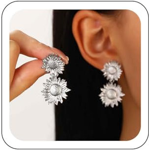 Wendalern Boucles d'oreilles à tige en forme de tournesol - Boucles d'oreilles pendantes en forme de fleur de soleil - Boucles d'oreilles pendantes en forme de fleur géométrique - Bijoux pour femmes