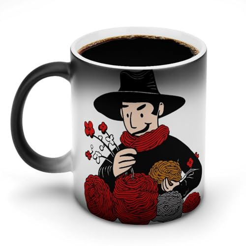 VFMKT A Ball of Red Wool Ceramic Coffee Mug 11oz Heat Sensitive Magic Coffee Mug Color Changing Coffee Cup Tea Cup for Women Men
