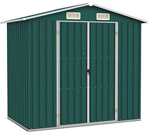 Tidyard Abri de Jardin Vert 205x129x183 cm Acier galvanisé, Remise de Jardin avec 2 Portes, Solution de Stockage Extérieur Cabane de Rangement à Outils