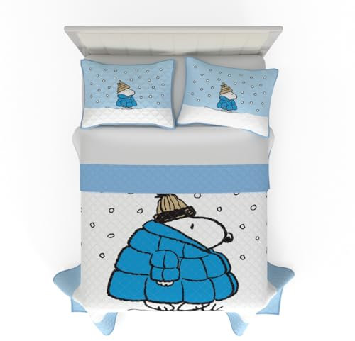 Franco Peanuts Snoopy Puffer Coat Holiday Bedding Super Soft 3-teiliges Set Kissenbezug und Steppdecke, Full/Queen (100% offizielles Lizenzprodukt)