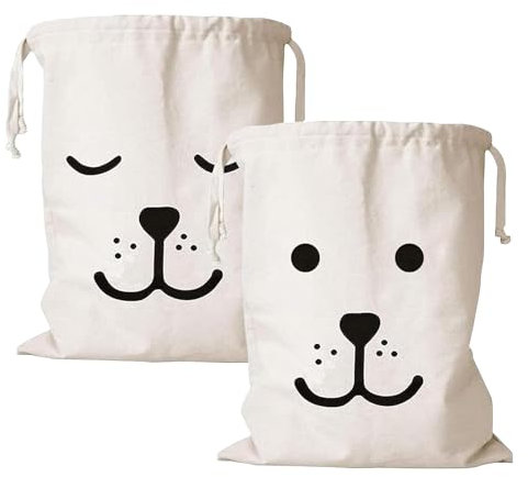 2 Stück Wäschesack mit Kordelzug, 60 X 50cm Wäschebeutel Schmutzwäsche Groß, Baumwolle Aufbewahrungsbeutel mit Kordelzug für Kleidung Spielzeug